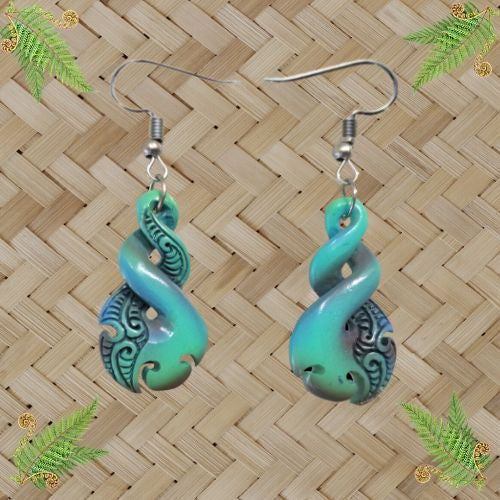 Bone Twist Painted Earrings with Notches - 33mm