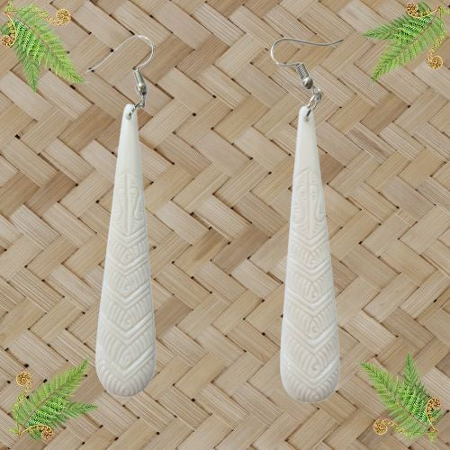 Bone Drop Engraved Earrings - 67mm
