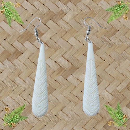 Bone Engraved Drop Earrings - 55mm