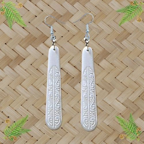 Bone Carved Drop Earrings - 70mm