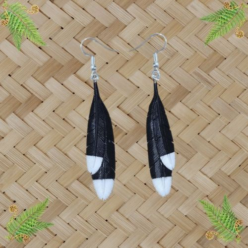 Huia Double Feather Bone Earrings - 110mm