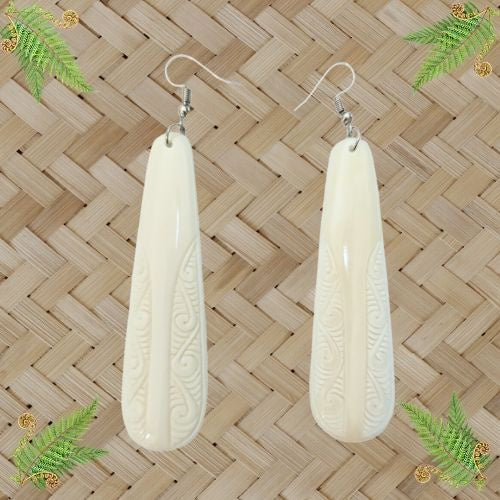 Bone Toki Drop with Koru Earrings - 70mm