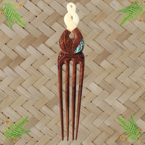 Wood Bone Double Twist Engraved Heru with Paua - 162mm