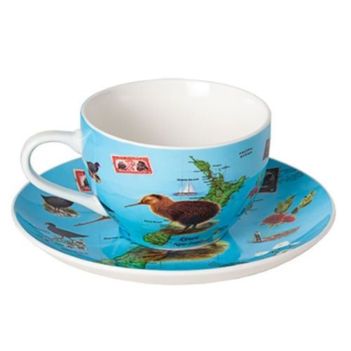 Kiwi NZ Map Blue Cup & Saucer