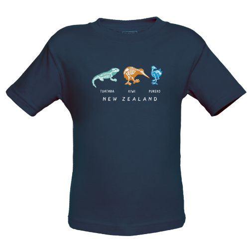 Kids Glow In The Dark 3 Animals Tee - Navy