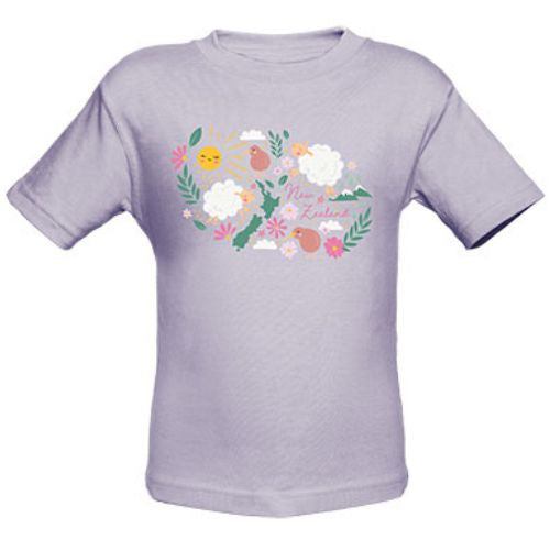Kids Sheep & Kiwis Tee - Lilac