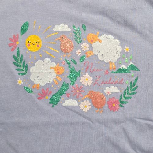 Kids Sheep & Kiwis Tee - Lilac