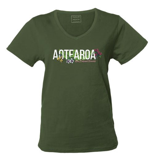 Adults Ladies Aotearoa Flowers Tee - Green