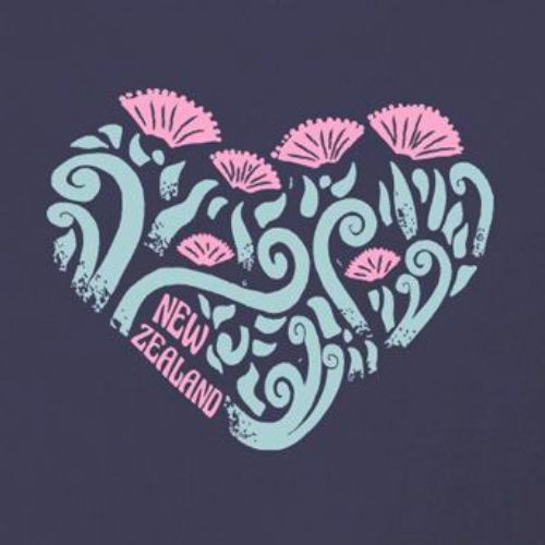 Adults Ladies Flower Heart Shape Tee - Navy