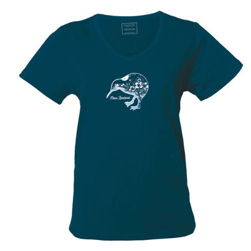 Adults Ladies Floral Kiwi Tee - Blue
