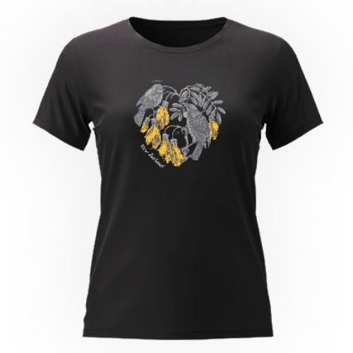 Adults Ladies Tui & Fantail Tee - Black