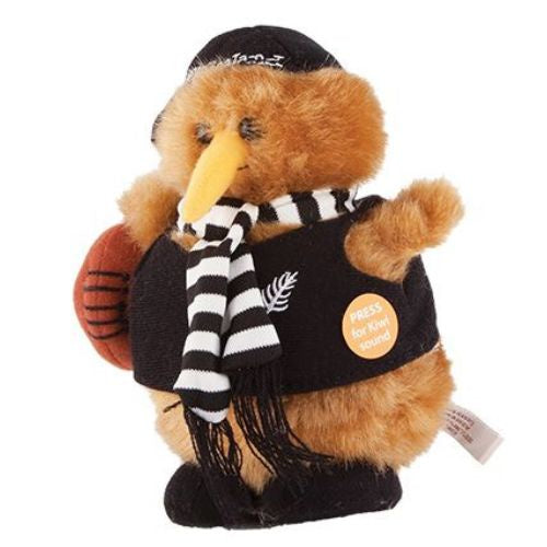 Kiwi - Rugby with Black & White Scarf - 15cm