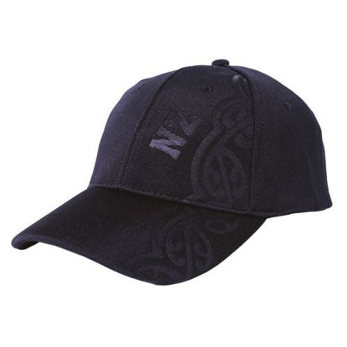 Adults Shiny NZ Pattern Black Cap