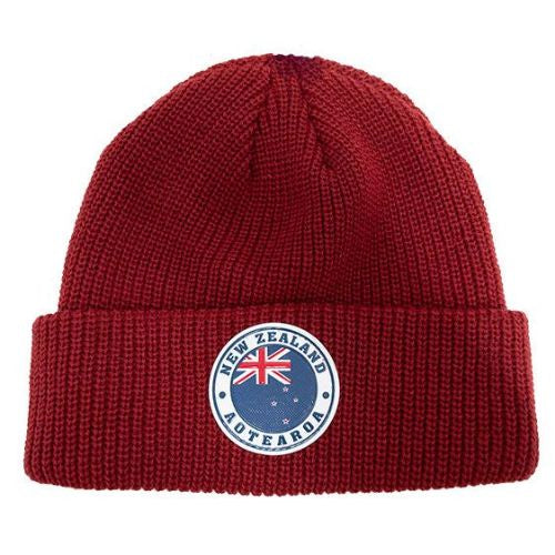 NZ Aotearoa Ribbed Knit Beanie - Deep Red