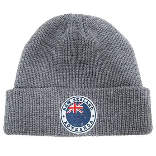 NZ Aotearoa Ribbed Knit Beanie - Grey