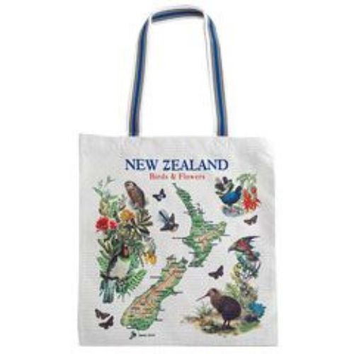 NZ Birds, Map & Flowers Carry Bag