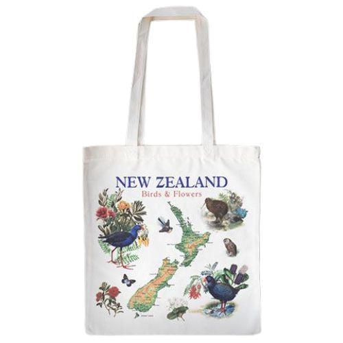NZ Birds Flowers & Map Carry Bag