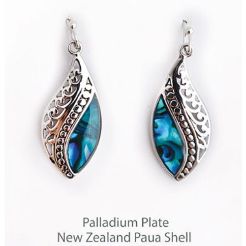 Paua & Palladium Filigree Spiral Leaf Earrings