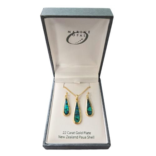 Paua & Gold Plate Teardrop Pendant & Earrings Set