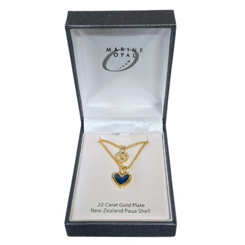Paua & Crystal Gold Plate Two Hearts Pendant