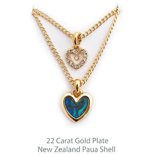 Paua & Crystal Gold Plate Two Hearts Pendant
