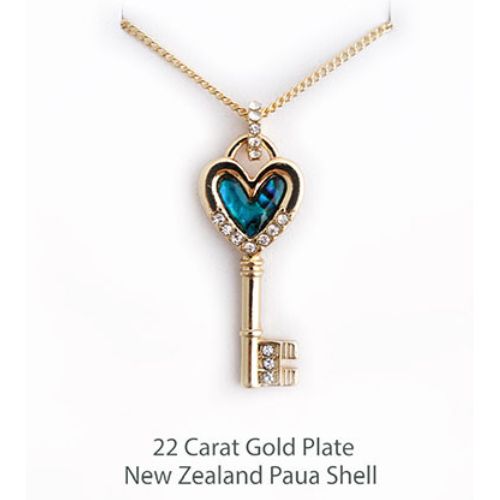 Paua & Crystal Gold Plate Key Pendant