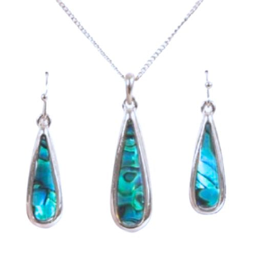 Paua & Palladium Silver Teardrop Pendant & Earrings Set