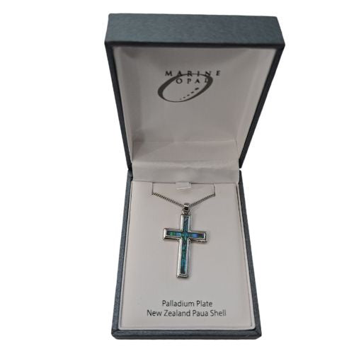 Paua & Palladium Silver Cross Pendant