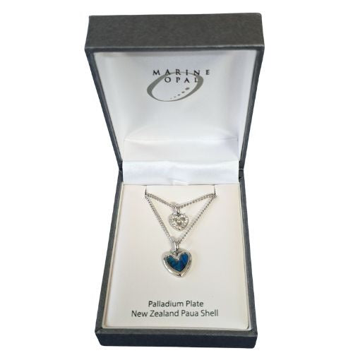 Paua & Crystal Palladium Plate Two Hearts Pendant