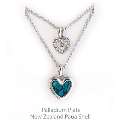 Paua & Crystal Palladium Plate Two Hearts Pendant