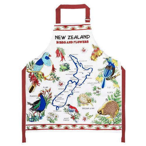 NZ Birds & Flowers Apron - Red