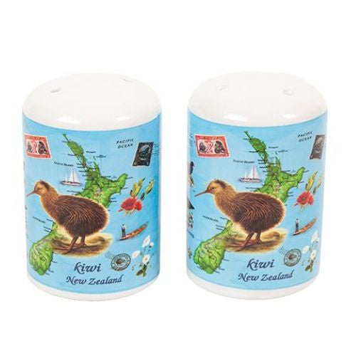 Kiwi NZ Stamps Blue Salt & Pepper Shakers