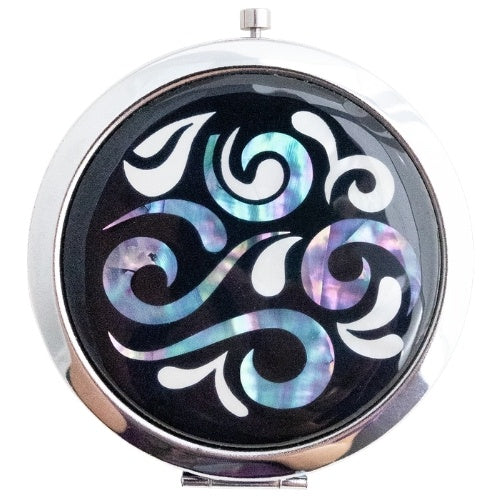 Paua Black Round Compact Mirror
