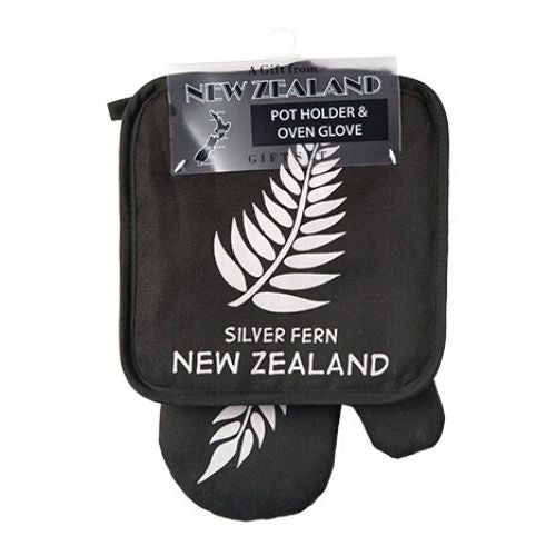 Silver Fern Pot Holder & Oven Glove Set