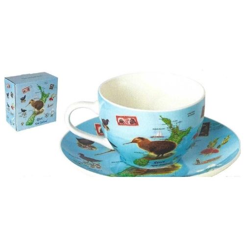 Kiwi NZ Map Blue Cup & Saucer