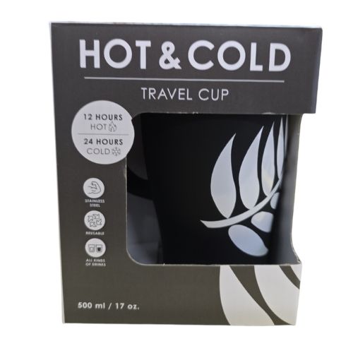 Black White Fern Travel Mug - 500ml  Creative Treasures NZ