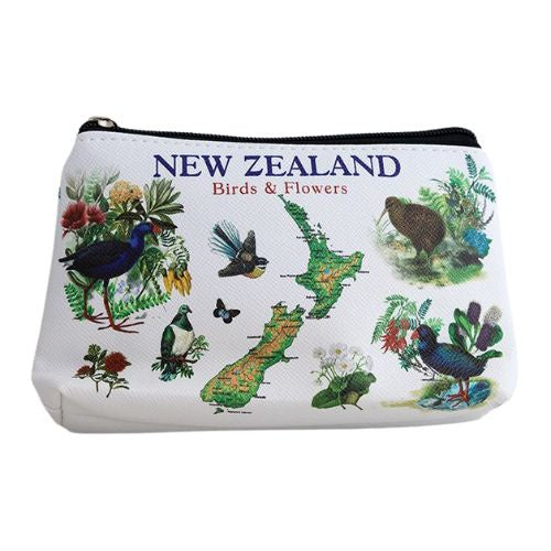 NZ Birds, Map & Flowers Cosmetic Bag