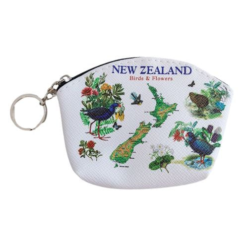 NZ Birds, Map & Flowers Coin Purse