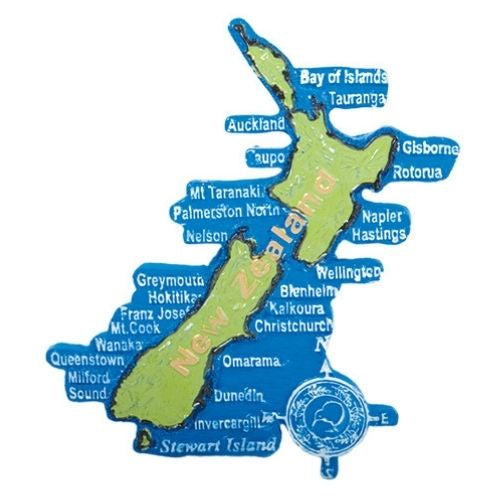 NZ Map & Cities Resin Magnet