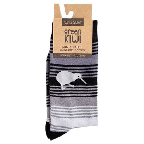 Mens Bamboo Socks - Kiwi Black & Grey Stripes