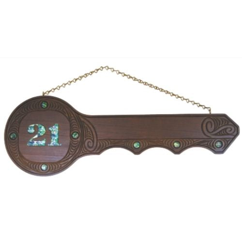 Wooden Carved 21st Key - Large Yale with Inlaid Paua 21