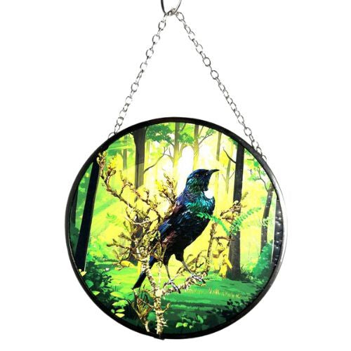 Native Bird Glass Sun Catcher - Tui on Kowhai