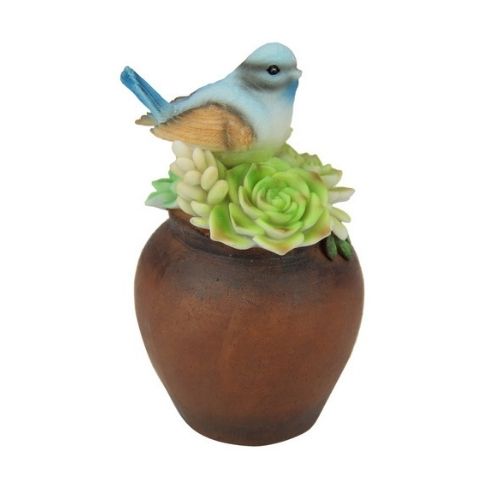 Blue Bird on Pot with Succulent