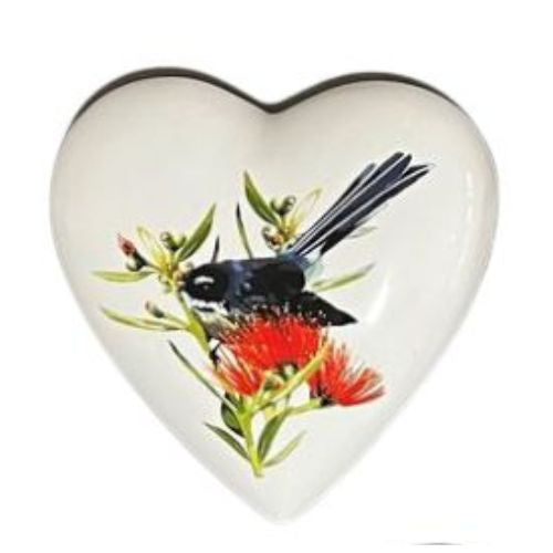 Native Bird Ceramic Heart - Fantail