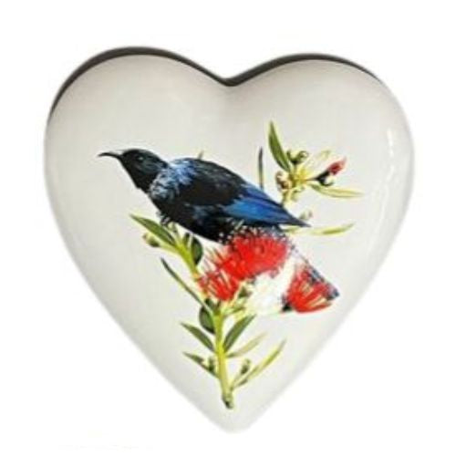 Native Bird Ceramic Heart - Tui