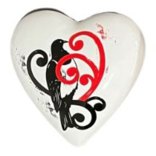 Native Bird Ceramic Heart - Kereru White
