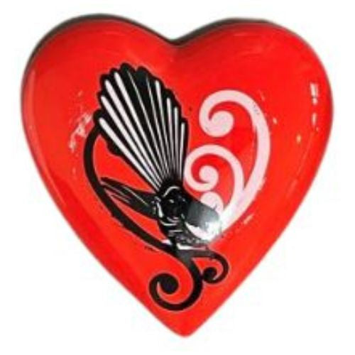 Native Bird Ceramic Heart - Fantail Red