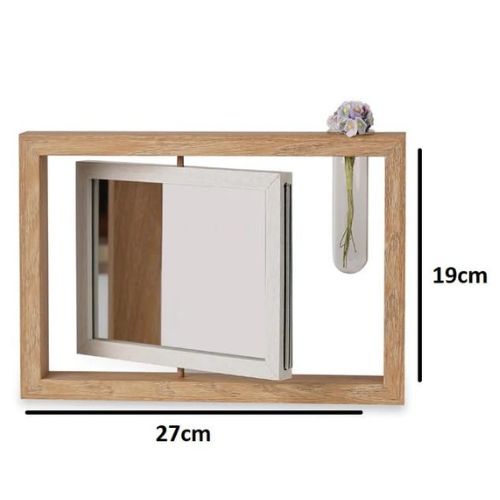 Wooden Double Sided Rotating Photo Frame Mirror With Plant Vase