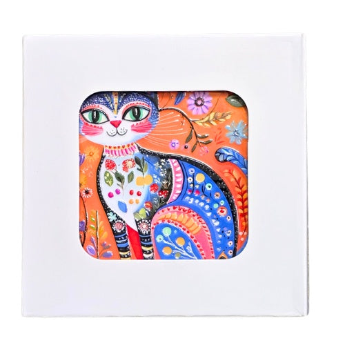 Cat Ceramic Embossed Coaster Set - 6pc