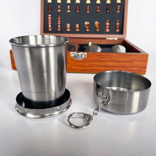 Silver Hip Flask and Chess Set